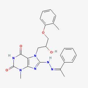 molecular formula C24H26N6O4 B2943611 7-[2-hydroxy-3-(2-methylphenoxy)propyl]-3-methyl-8-[(2Z)-2-(1-phenylethylidene)hydrazinyl]purine-2,6-dione CAS No. 372153-89-4