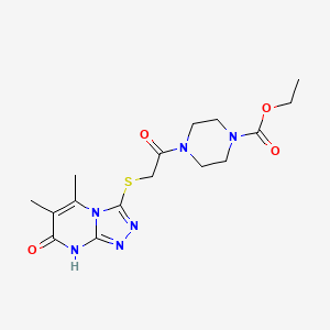 molecular formula C16H22N6O4S B2943619 Ethyl 4-(2-((5,6-dimethyl-7-oxo-7,8-dihydro-[1,2,4]triazolo[4,3-a]pyrimidin-3-yl)thio)acetyl)piperazine-1-carboxylate CAS No. 891128-73-7