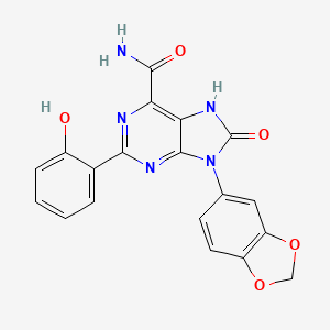 molecular formula C19H13N5O5 B2943625 9-(1,3-benzodioxol-5-yl)-2-(2-hydroxyphenyl)-8-oxo-8,9-dihydro-7H-purine-6-carboxamide CAS No. 896301-44-3