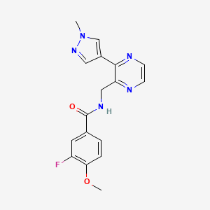 molecular formula C17H16FN5O2 B2943649 3-fluoro-4-methoxy-N-((3-(1-methyl-1H-pyrazol-4-yl)pyrazin-2-yl)methyl)benzamide CAS No. 2034570-86-8