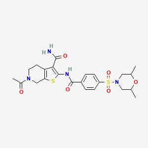 molecular formula C23H28N4O6S2 B2943663 6-乙酰基-2-(4-((2,6-二甲基吗啉)磺酰基)苯甲酰胺)-4,5,6,7-四氢噻吩并[2,3-c]吡啶-3-甲酰胺 CAS No. 449770-03-0