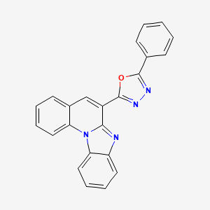 molecular formula C23H14N4O B2943673 9-(5-Phenyl-1,3,4-oxadiazol-2-yl)-1,11-diazatetracyclo[8.7.0.0^{2,7}.0^{12,17}]heptadeca-2,4,6,8,10,12(17),13,15-octaene CAS No. 2320268-39-9
