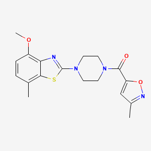 molecular formula C18H20N4O3S B2943698 (4-(4-甲氧基-7-甲基苯并[d]噻唑-2-基)哌嗪-1-基)(3-甲基异恶唑-5-基)甲酮 CAS No. 946205-38-5