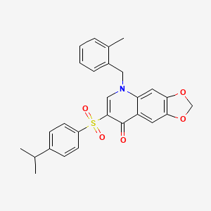 molecular formula C27H25NO5S B2943702 5-[(2-Methylphenyl)methyl]-7-(4-propan-2-ylphenyl)sulfonyl-[1,3]dioxolo[4,5-g]quinolin-8-one CAS No. 866844-76-0