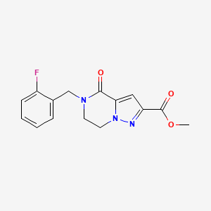 molecular formula C15H14FN3O3 B2943711 Methyl 5-(2-fluorobenzyl)-4-oxo-4,5,6,7-tetrahydropyrazolo[1,5-a]pyrazine-2-carboxylate CAS No. 477845-45-7