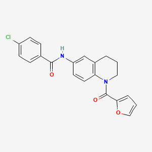 molecular formula C21H17ClN2O3 B2943721 4-chloro-N-[1-(2-furoyl)-1,2,3,4-tetrahydroquinolin-6-yl]benzamide CAS No. 946245-67-6