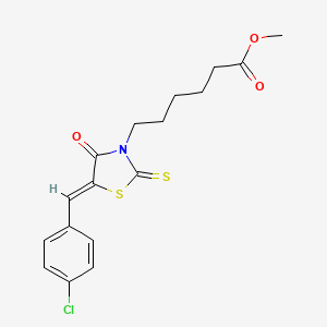 molecular formula C17H18ClNO3S2 B2943723 methyl 6-[(5Z)-5-[(4-chlorophenyl)methylidene]-4-oxo-2-sulfanylidene-1,3-thiazolidin-3-yl]hexanoate CAS No. 303027-81-8