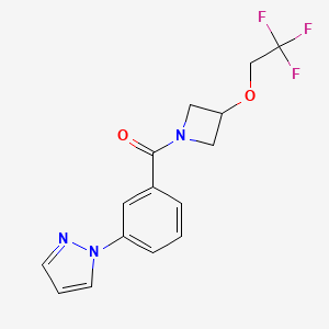 molecular formula C15H14F3N3O2 B2943763 (3-(1H-pyrazol-1-yl)phenyl)(3-(2,2,2-trifluoroethoxy)azetidin-1-yl)methanone CAS No. 2034246-99-4