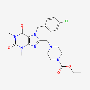 molecular formula C22H27ClN6O4 B2943773 ethyl 4-{[7-(4-chlorobenzyl)-1,3-dimethyl-2,6-dioxo-2,3,6,7-tetrahydro-1H-purin-8-yl]methyl}piperazine-1-carboxylate CAS No. 851938-39-1