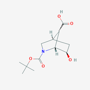 molecular formula C12H19NO5 B2943797 （1R、4R、6R、7S）-6-羟基-2-[(2-甲基丙烷-2-基)氧羰基]-2-氮杂双环[2.2.1]庚烷-7-羧酸 CAS No. 2413846-37-2