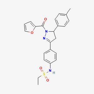 molecular formula C23H23N3O4S B2943803 N-(4-(1-(furan-2-carbonyl)-5-(p-tolyl)-4,5-dihydro-1H-pyrazol-3-yl)phenyl)ethanesulfonamide CAS No. 710986-41-7