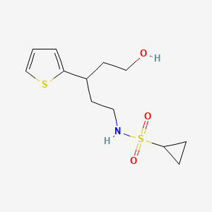molecular formula C12H19NO3S2 B2943814 N-(5-hydroxy-3-(thiophen-2-yl)pentyl)cyclopropanesulfonamide CAS No. 2034510-42-2