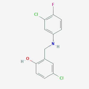 molecular formula C13H10Cl2FNO B2943831 4-Chloro-2-{[(3-chloro-4-fluorophenyl)amino]methyl}phenol CAS No. 868256-58-0