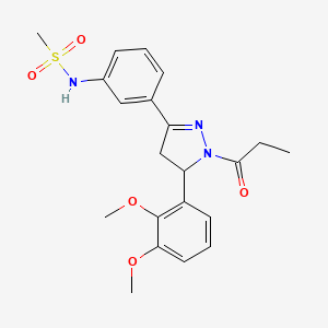 molecular formula C21H25N3O5S B2943852 N-{3-[5-(2,3-dimethoxyphenyl)-1-propanoyl-4,5-dihydro-1H-pyrazol-3-yl]phenyl}methanesulfonamide CAS No. 797775-03-2