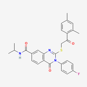 molecular formula C28H26FN3O3S B2943856 2-((2-(2,4-二甲苯基)-2-氧代乙基)硫)-3-(4-氟苯基)-N-异丙基-4-氧代-3,4-二氢喹唑啉-7-甲酰胺 CAS No. 1113137-95-3