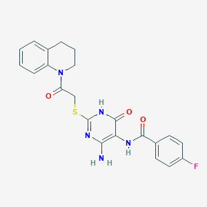 B2943858 N-(4-amino-2-((2-(3,4-dihydroquinolin-1(2H)-yl)-2-oxoethyl)thio)-6-oxo-1,6-dihydropyrimidin-5-yl)-4-fluorobenzamide CAS No. 872597-07-4