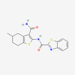 molecular formula C18H17N3O2S2 B2943904 N-(3-carbamoyl-5-methyl-4,5,6,7-tetrahydro-1-benzothiophen-2-yl)-1,3-benzothiazole-2-carboxamide CAS No. 330190-44-8