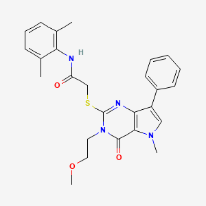 molecular formula C26H28N4O3S B2943905 N-(2,6-dimethylphenyl)-2-((3-(2-methoxyethyl)-5-methyl-4-oxo-7-phenyl-4,5-dihydro-3H-pyrrolo[3,2-d]pyrimidin-2-yl)thio)acetamide CAS No. 1112035-65-0