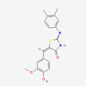 molecular formula C19H18N2O3S B2943909 (2E,5E)-2-((3,4-二甲基苯基)亚氨基)-5-(4-羟基-3-甲氧基苄亚叉)噻唑烷-4-酮 CAS No. 462627-06-1