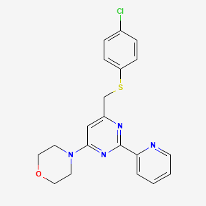 molecular formula C20H19ClN4OS B2943937 4-(6-(((4-Chlorophenyl)sulfanyl)methyl)-2-(2-pyridinyl)-4-pyrimidinyl)morpholine CAS No. 477866-88-9