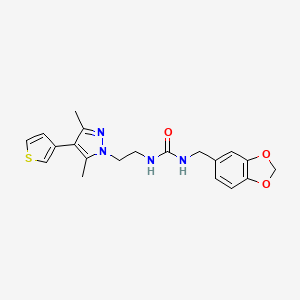 molecular formula C20H22N4O3S B2943946 1-(benzo[d][1,3]dioxol-5-ylmethyl)-3-(2-(3,5-dimethyl-4-(thiophen-3-yl)-1H-pyrazol-1-yl)ethyl)urea CAS No. 2034376-64-0