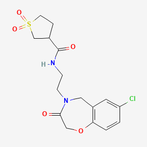 molecular formula C16H19ClN2O5S B2943949 N-(2-(7-chloro-3-oxo-2,3-dihydrobenzo[f][1,4]oxazepin-4(5H)-yl)ethyl)tetrahydrothiophene-3-carboxamide 1,1-dioxide CAS No. 2034226-52-1