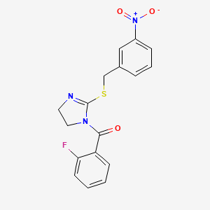 molecular formula C17H14FN3O3S B2943962 (2-氟苯基)(2-((3-硝基苄基)硫)-4,5-二氢-1H-咪唑-1-基)甲苯酮 CAS No. 851808-66-7
