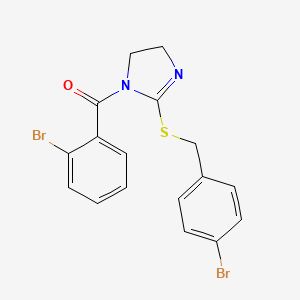 molecular formula C17H14Br2N2OS B2943963 (2-Bromophenyl)-[2-[(4-bromophenyl)methylsulfanyl]-4,5-dihydroimidazol-1-yl]methanone CAS No. 851800-63-0