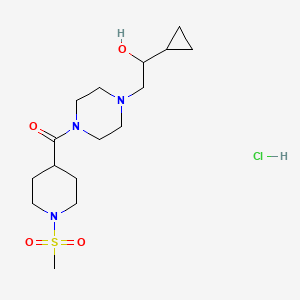 molecular formula C16H30ClN3O4S B2943968 (4-(2-环丙基-2-羟乙基)哌嗪-1-基)(1-(甲磺酰基)哌啶-4-基)甲苯酮盐酸盐 CAS No. 1396806-35-1