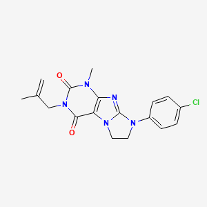 molecular formula C18H18ClN5O2 B2943975 8-(4-chlorophenyl)-1-methyl-3-(2-methylallyl)-7,8-dihydro-1H-imidazo[2,1-f]purine-2,4(3H,6H)-dione CAS No. 872839-16-2