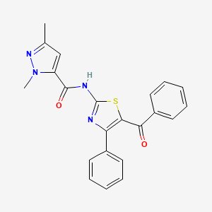 molecular formula C22H18N4O2S B2943976 N-(5-benzoyl-4-phenylthiazol-2-yl)-1,3-dimethyl-1H-pyrazole-5-carboxamide CAS No. 1013785-57-3
