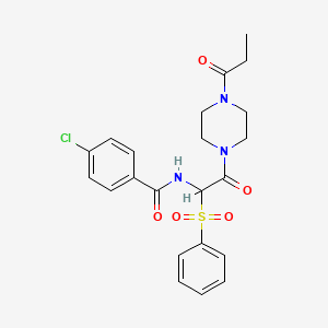 4-chloro-N-(2-oxo-1-(phenylsulfonyl)-2-(4-propionylpiperazin-1-yl)ethyl)benzamide