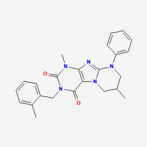 molecular formula C24H25N5O2 B2943991 1,7-dimethyl-3-(2-methylbenzyl)-9-phenyl-6,7,8,9-tetrahydropyrimido[2,1-f]purine-2,4(1H,3H)-dione CAS No. 848869-30-7