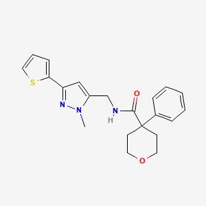 N-{[1-methyl-3-(thiophen-2-yl)-1H-pyrazol-5-yl]methyl}-4-phenyloxane-4-carboxamide