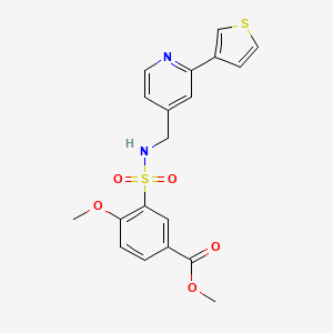 molecular formula C19H18N2O5S2 B2944030 methyl 4-methoxy-3-(N-((2-(thiophen-3-yl)pyridin-4-yl)methyl)sulfamoyl)benzoate CAS No. 2034397-96-9