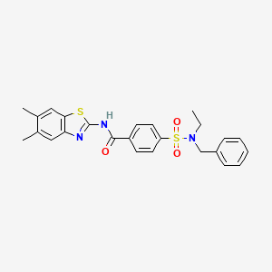 molecular formula C25H25N3O3S2 B2944034 4-(N-苄基-N-乙基磺酰胺基)-N-(5,6-二甲基苯并[d]噻唑-2-基)苯甲酰胺 CAS No. 886929-71-1