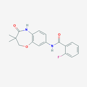 molecular formula C18H17FN2O3 B2944063 N-(3,3-dimethyl-4-oxo-2,3,4,5-tetrahydrobenzo[b][1,4]oxazepin-8-yl)-2-fluorobenzamide CAS No. 921810-68-6