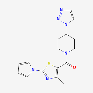 molecular formula C16H18N6OS B2944081 (4-(1H-1,2,3-三唑-1-基)哌啶-1-基)(4-甲基-2-(1H-吡咯-1-基)噻唑-5-基)甲酮 CAS No. 1798662-34-6