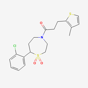 molecular formula C19H22ClNO3S2 B2944082 1-(7-(2-Chlorophenyl)-1,1-dioxido-1,4-thiazepan-4-yl)-3-(3-methylthiophen-2-yl)propan-1-one CAS No. 2034609-30-6