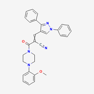 molecular formula C30H27N5O2 B2944100 3-(1,3-diphenyl-1H-pyrazol-4-yl)-2-[4-(2-methoxyphenyl)piperazine-1-carbonyl]prop-2-enenitrile CAS No. 1020196-35-3