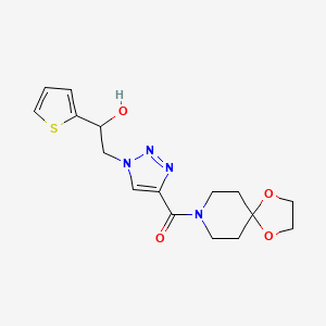 molecular formula C16H20N4O4S B2944110 (1-(2-羟基-2-(噻吩-2-基)乙基)-1H-1,2,3-三唑-4-基)(1,4-二氧杂-8-氮杂螺[4.5]癸-8-基)甲苯酮 CAS No. 2034445-14-0