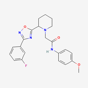 molecular formula C22H23FN4O3 B2944111 2-{2-[3-(3-fluorophenyl)-1,2,4-oxadiazol-5-yl]piperidino}-N~1~-(4-methoxyphenyl)acetamide CAS No. 1251670-75-3