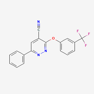 molecular formula C18H10F3N3O B2944113 6-Phenyl-3-[3-(trifluoromethyl)phenoxy]-4-pyridazinecarbonitrile CAS No. 338751-76-1
