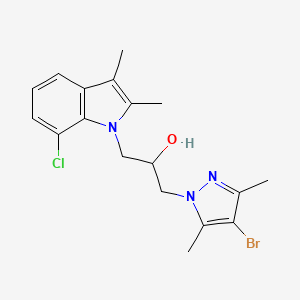 molecular formula C18H21BrClN3O B2944120 1-(4-溴-3,5-二甲基-1H-吡唑-1-基)-3-(7-氯-2,3-二甲基-1H-吲哚-1-基)丙-2-醇 CAS No. 942870-40-8