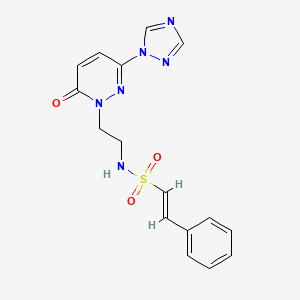 molecular formula C16H16N6O3S B2944123 (E)-N-(2-(6-oxo-3-(1H-1,2,4-triazol-1-yl)pyridazin-1(6H)-yl)ethyl)-2-phenylethenesulfonamide CAS No. 1448139-92-1