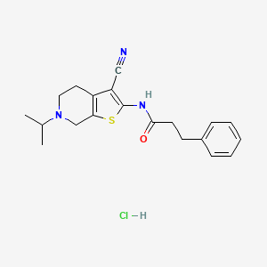 molecular formula C20H24ClN3OS B2944156 N-(3-cyano-6-isopropyl-4,5,6,7-tetrahydrothieno[2,3-c]pyridin-2-yl)-3-phenylpropanamide hydrochloride CAS No. 1215852-73-5