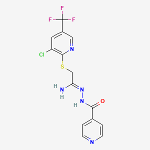 molecular formula C14H11ClF3N5OS B2944169 N'-(2-{[3-chloro-5-(trifluoromethyl)-2-pyridinyl]sulfanyl}ethanimidoyl)isonicotinohydrazide CAS No. 306976-84-1