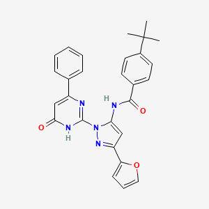 molecular formula C28H25N5O3 B2944177 4-(tert-butyl)-N-(3-(furan-2-yl)-1-(6-oxo-4-phenyl-1,6-dihydropyrimidin-2-yl)-1H-pyrazol-5-yl)benzamide CAS No. 1207052-70-7