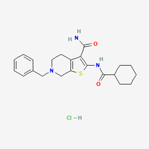 molecular formula C22H28ClN3O2S B2944178 6-Benzyl-2-(cyclohexanecarboxamido)-4,5,6,7-tetrahydrothieno[2,3-c]pyridine-3-carboxamide hydrochloride CAS No. 1329866-42-3