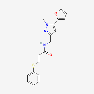 molecular formula C18H19N3O2S B2944180 N-((5-(furan-2-yl)-1-methyl-1H-pyrazol-3-yl)methyl)-3-(phenylthio)propanamide CAS No. 1421512-66-4